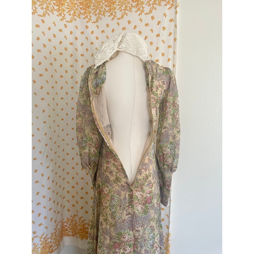 Rare 70s Gunne Sax Lace Hood Floral Prairie Maxi Dress Size 9 - Picture 13 of 14